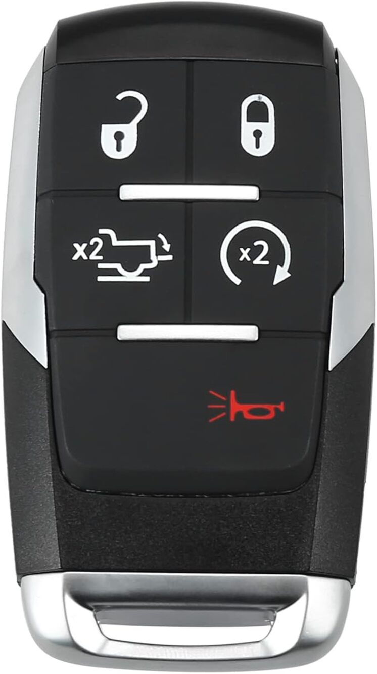 RAM Replacement Keyless Entry Remote Car Key Fob GQ4-76T, 5 Buttons w/Door Key
